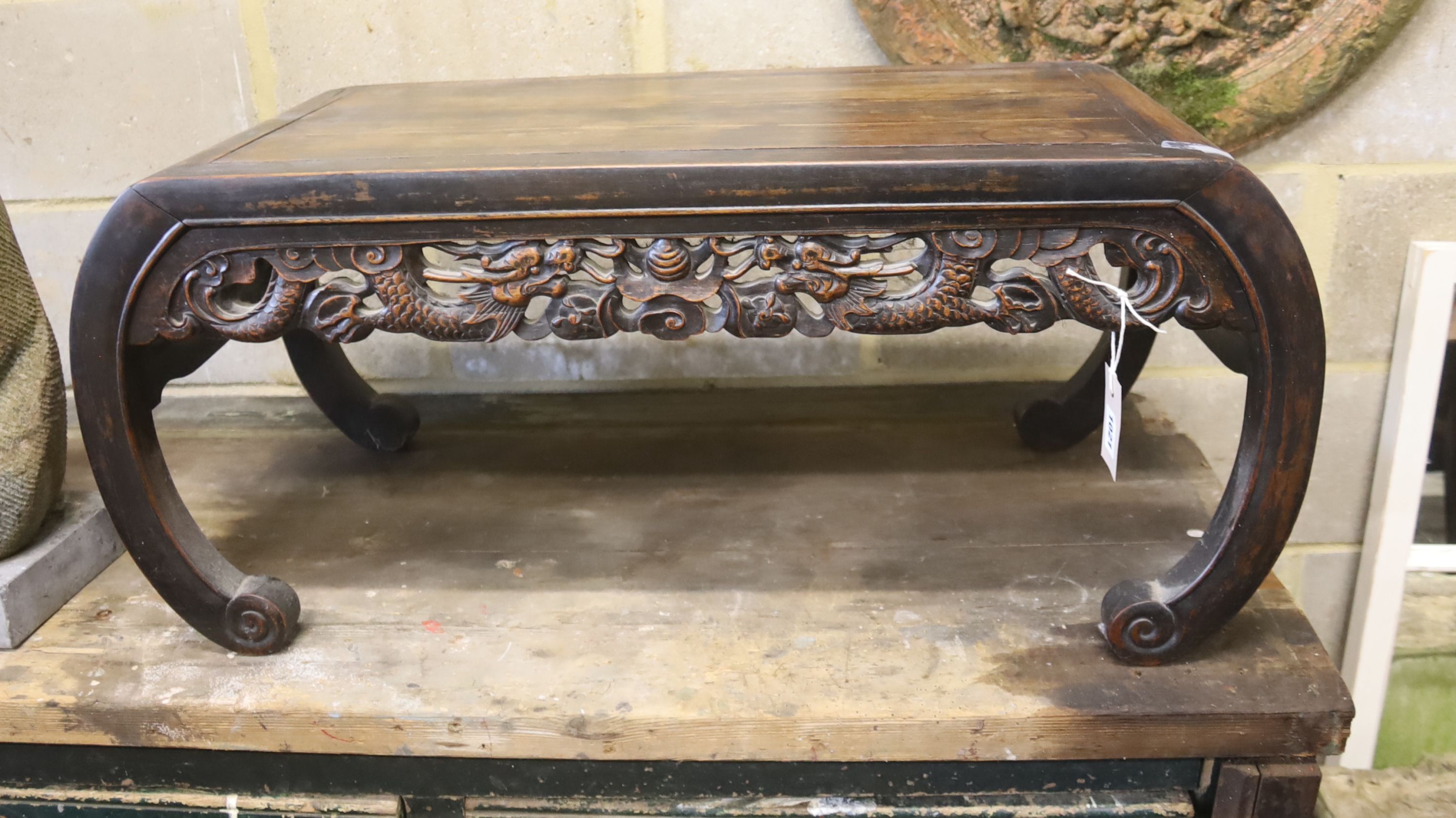 A Chinese rectangular hardwood low table, length 82cm, depth 39cm, height 36cm